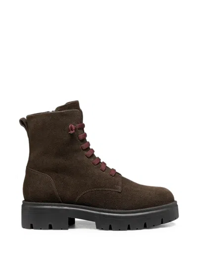Geox Klargena Lace-up Suede Boots In Brown
