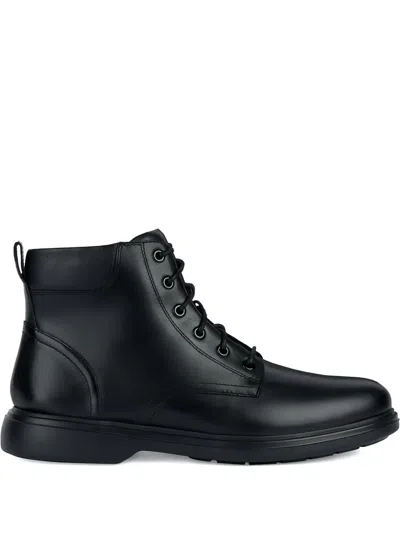 Geox Lace-up Leather Boots In Black