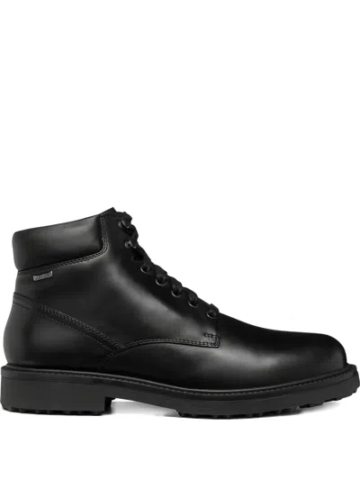 Geox Lace-up Leather Boots In Black