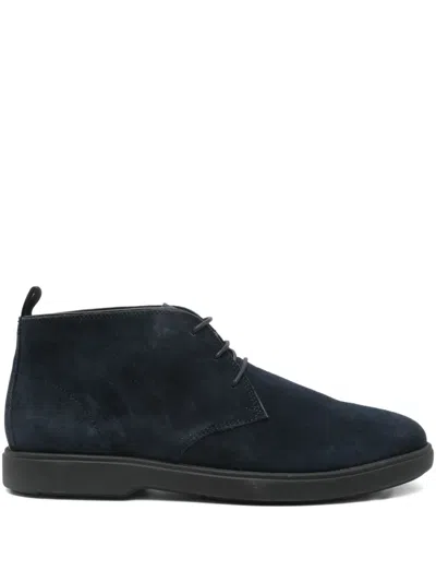 Geox Lace-up Leather Desert Boots In Blue