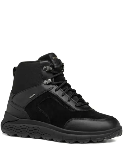 Geox Lace-up Suede Leather Sneakers In Black