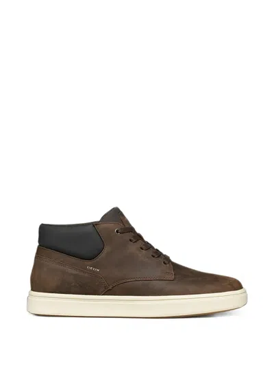 Geox Lace-up Leather Sneakers In Brown