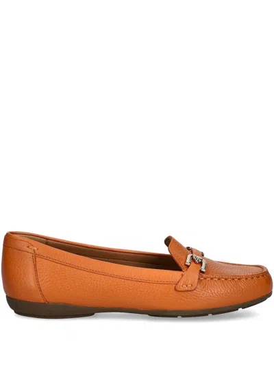Geox Leather Buckle Loafers In Orange