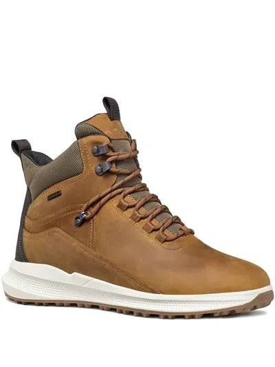 Geox Leather Lace-up Sneakers In Brown