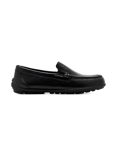 Geox Kids' Leather Mocassins In Black
