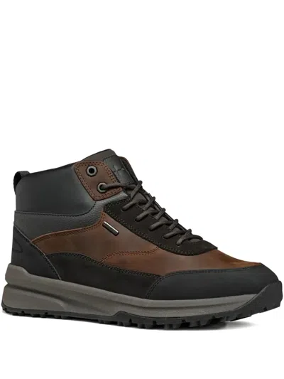 Geox Leather Panelled Lace-up High-top Sneakers In Brown