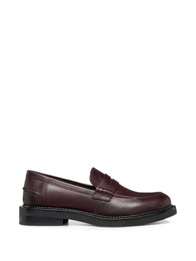 Geox Leather Penny Loafers In Burgundy