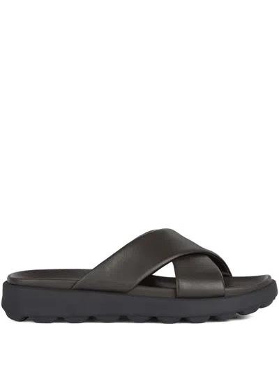 Geox Leather Slides In Black