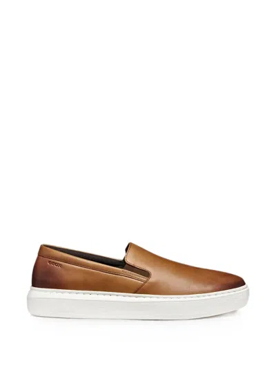Geox Leather Slip-on Sneakers In Brown