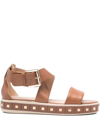 Geox Leelu Studded Buckle Sandals In Brown