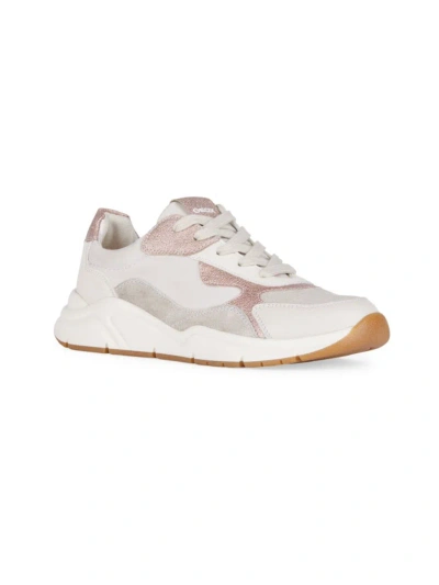 Geox Little Girl's & Girl's Mawazy Trainers In Off White Rose