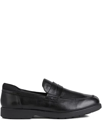 Geox Logo-detail Leather Loafers In Black