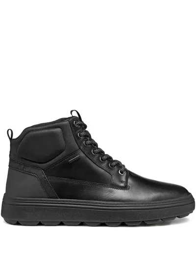 Geox Logo-plaque Leather Boots In Black