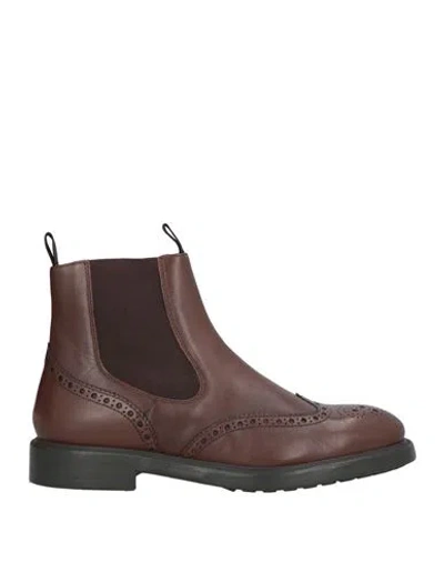 Geox Man Ankle Boots Chocolate Brown Size 9 Leather, Elastic Fibres