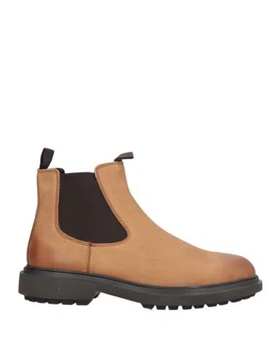 Geox Man Ankle Boots Sand Size 9 Leather, Elastic Fibres In Beige