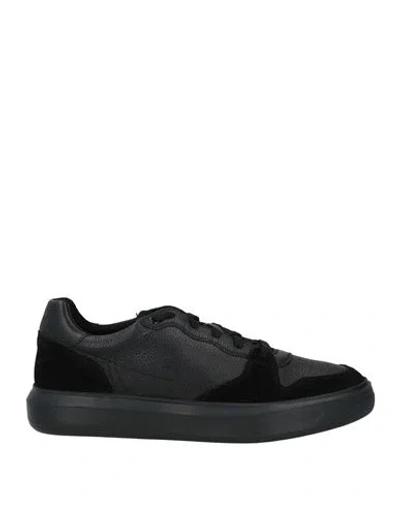 Geox Man Sneakers Black Size 9 Leather, Textile Fibers