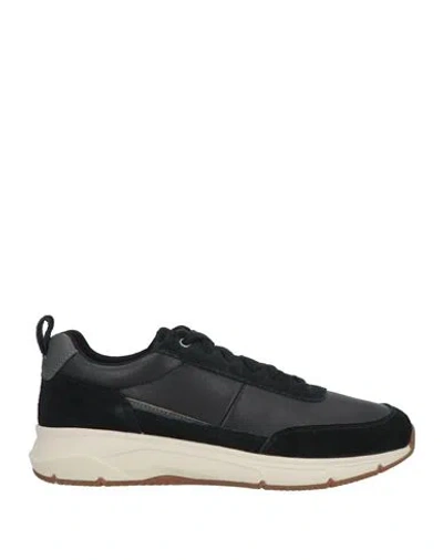Geox Man Sneakers Black Size 8 Leather, Textile Fibers In Navy Blue