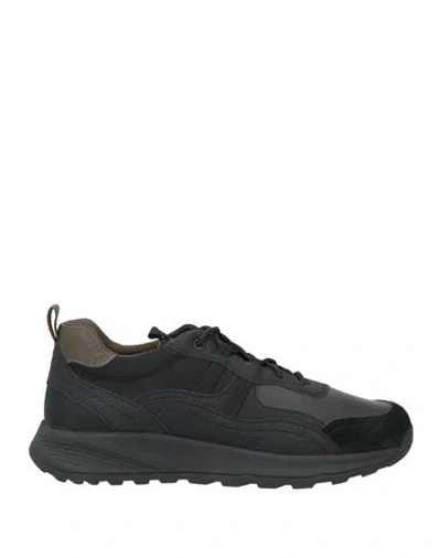 Geox Man Sneakers Black Size 8 Textile Fibers In Brown