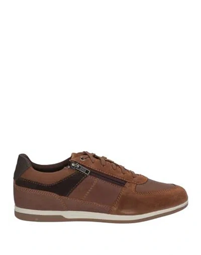 Geox Man Sneakers Brown Size 9 Leather, Textile Fibers