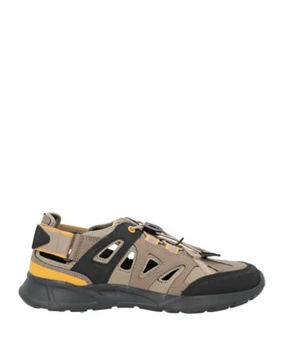 Geox Man Sneakers Khaki Size 9 Leather, Textile Fibers In Beige