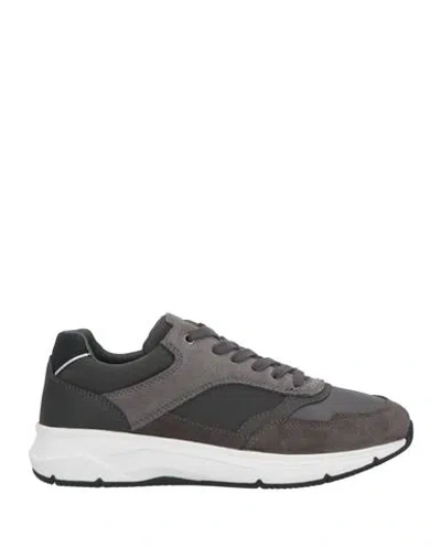 Geox Man Sneakers Lead Size 6 Leather, Textile Fibers In Grey