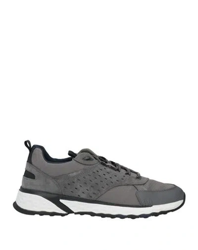 Geox Man Sneakers Lead Size 9 Leather, Textile Fibers In Grey