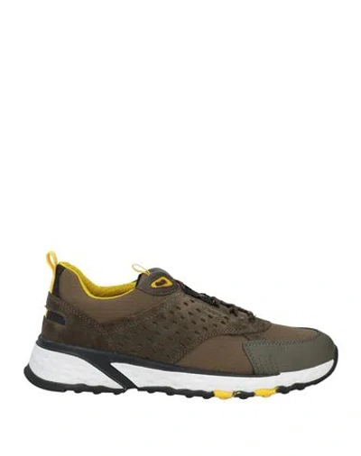 Geox Man Sneakers Military Green Size 9 Leather, Textile Fibers