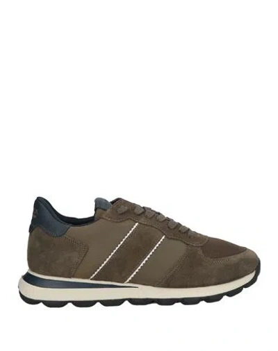 Geox Man Sneakers Military Green Size 9 Leather, Textile Fibers