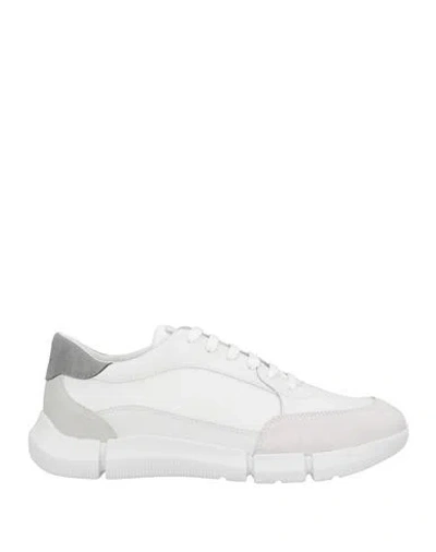 Geox Man Sneakers White Size 8 Leather, Textile Fibers