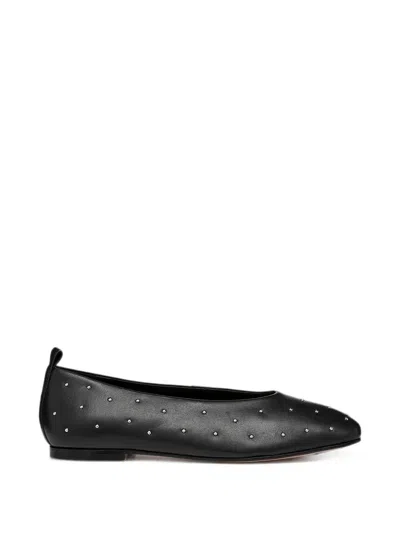 Geox Marsilea Stud-embellished Leather Ballet Flats In Black