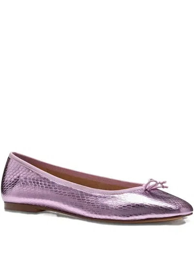 Geox Metallic-effect Snakeskin-embossed Leather Ballet Flats In Purple