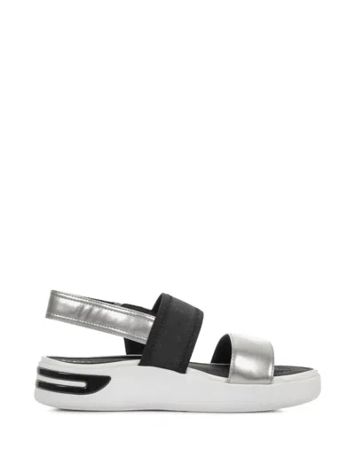 Geox Metallic-effect Touch-strap Sandals In Silver