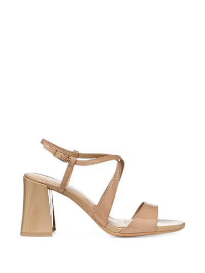 Geox New Eraklia T01 Patent-finish Crossover-strap Heeled Sandals In Neutral