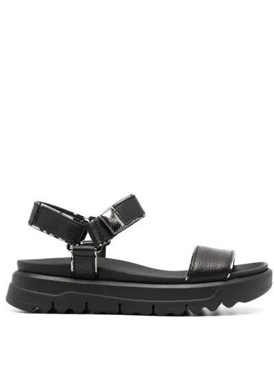 Geox Open-toe Leather Sandals In Black