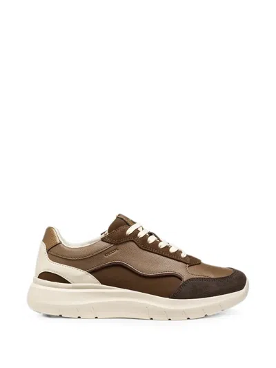 Geox Panelled Leather Sneakers In Brown