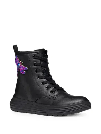 Geox Kids' Phaolae Dragonfly-patch Ankle Boots In Black