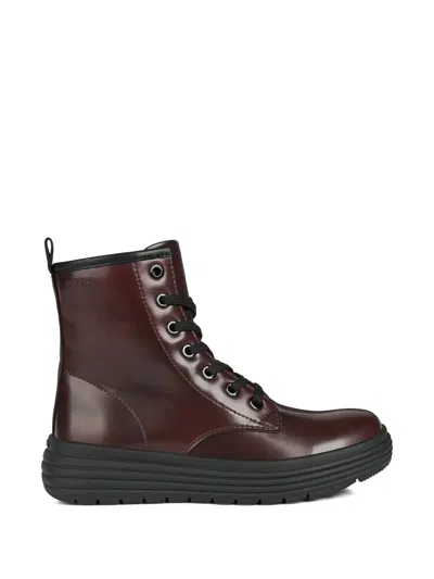 Geox Kids' Phaolae Lace-up Leather Boots In Burgundy