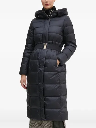 Geox Quilted Belted Puffer Jacket In Blue