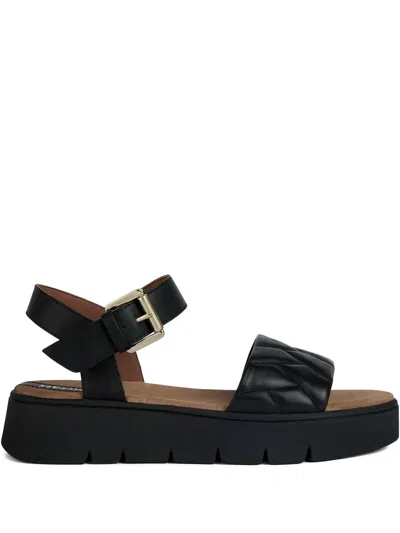 Geox Quilted Buckle Sandals In Black