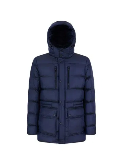 Geox Quilted Hooded Jacket In Blue