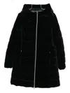 Geox Quilted Velvet Hooded Coat In Black