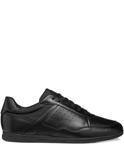 Geox Renan Perforated Leather Lace-up Sneakers In Black