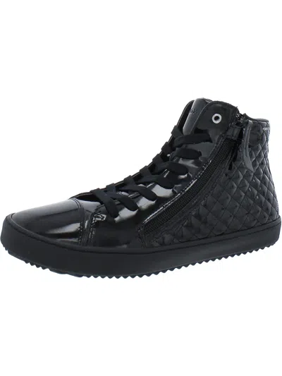 Geox Respira Womens Patent Leather Lifestyle Casual And Fashion Sneakers In Black