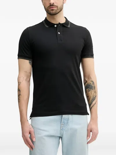 Geox Ribbed-trim Polo Shirt In Black