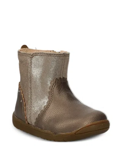 Geox Kids' Scalloped Metallic Boots In Brown