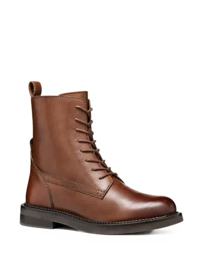 Geox Serilda Lace-up Leather Ankle Boots In Brown