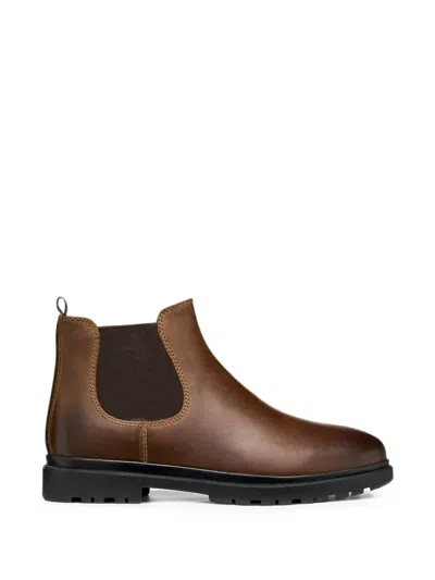 Geox Slip-on Leather Boots In Brown