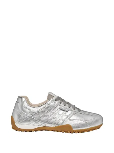 Geox Snake Metallic-finish Paneled Sneakers In Silver