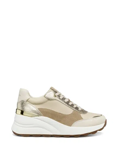 Geox Spherica Ec13 Metallic Panelled Sneakers In Neutral