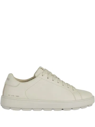 Geox Spherica Ecub-1 Lace-up Leather Sneakers In Gold